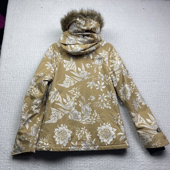 Rip Curl Wom M Winter Jacket 10K Fur Floral AOP Beige Full-Zip Snowboard Ski - Picture 12 of 16